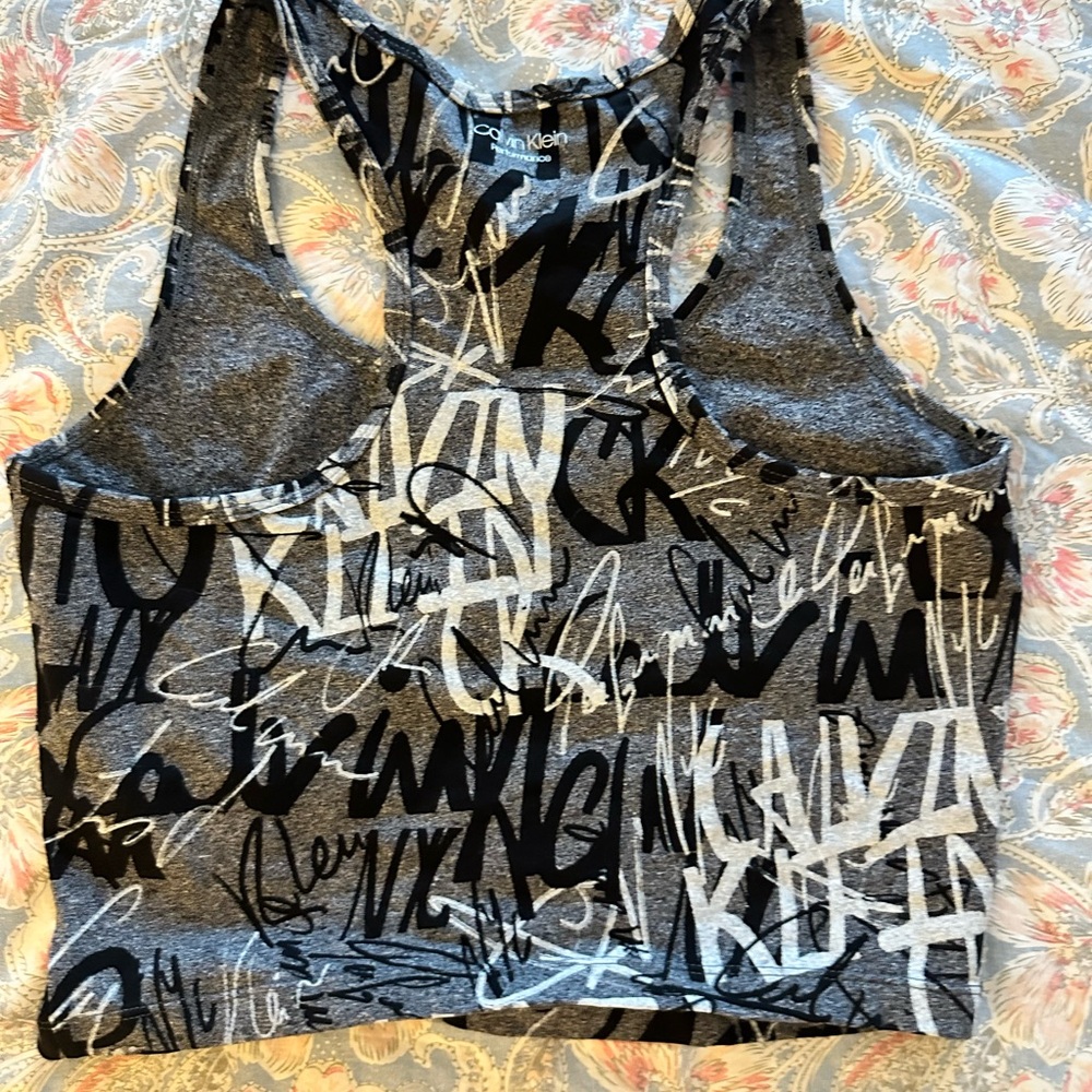 Calvin Klein Black and Gray Graphic Tank